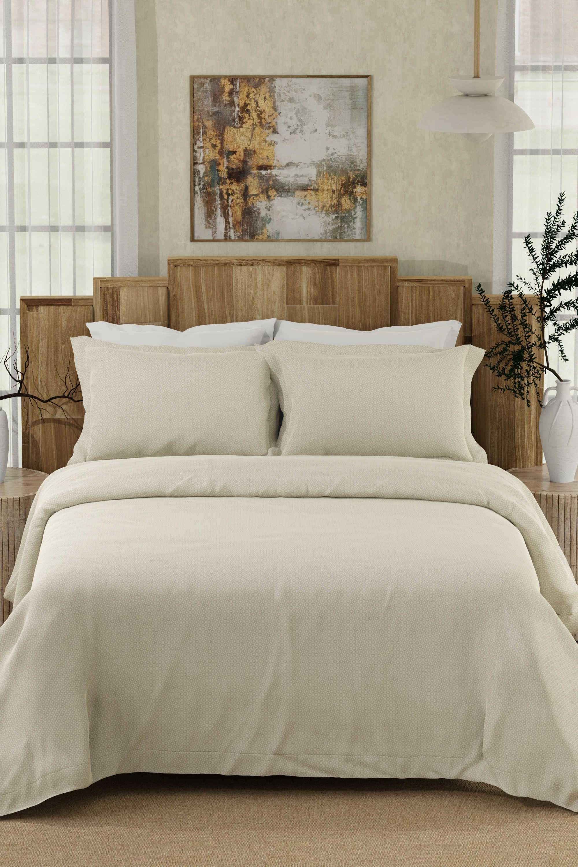 Gardenia-Augusta-100--Cotton-300-TC-Beige-Digitally-Printed-Super-King-Bedsheet-with-2-Pillow-Covers