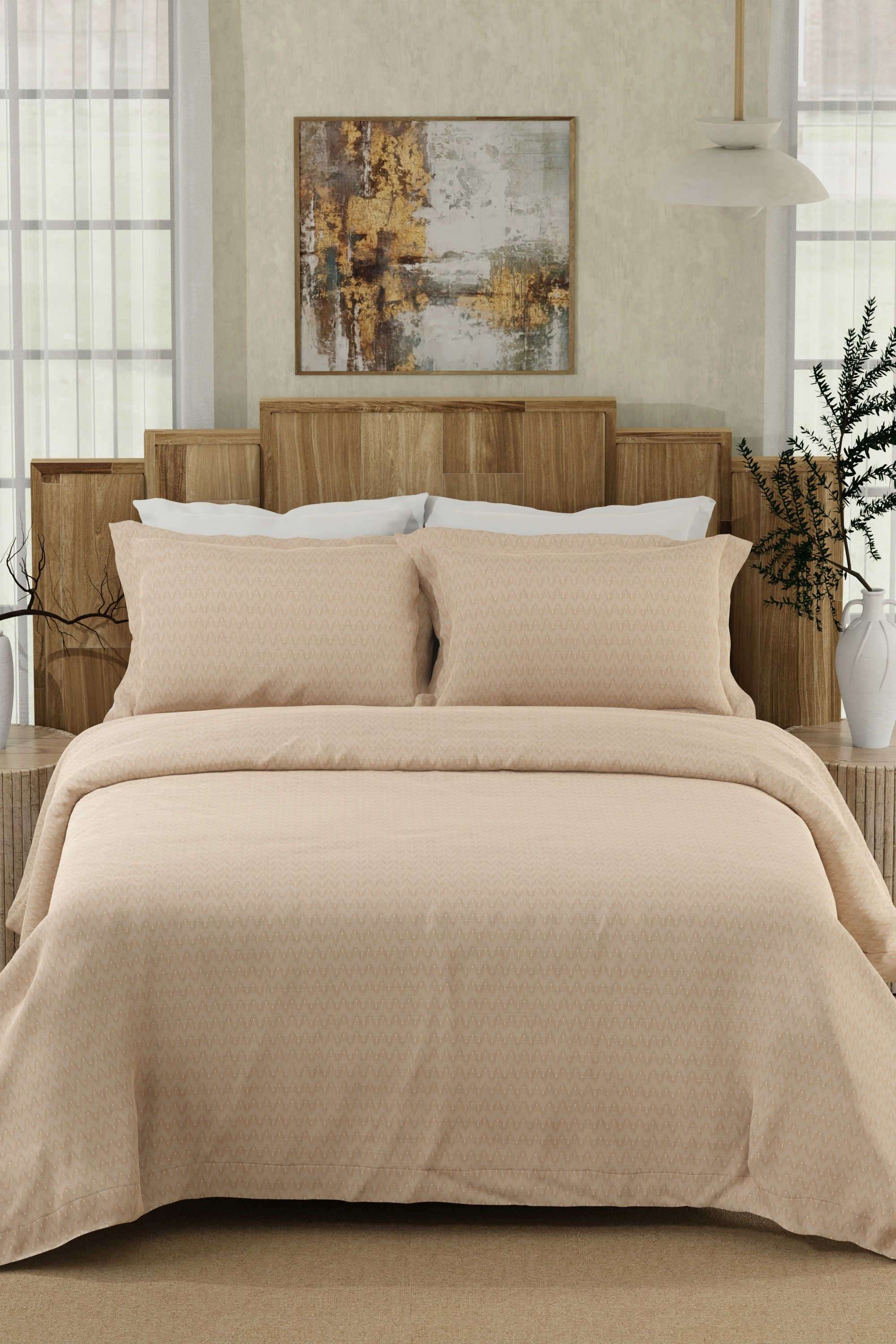 Gardenia-Augusta-100--Cotton-300-TC-Beige-Digitally-Printed-Super-King-Bedsheet-with-2-Pillow-Covers