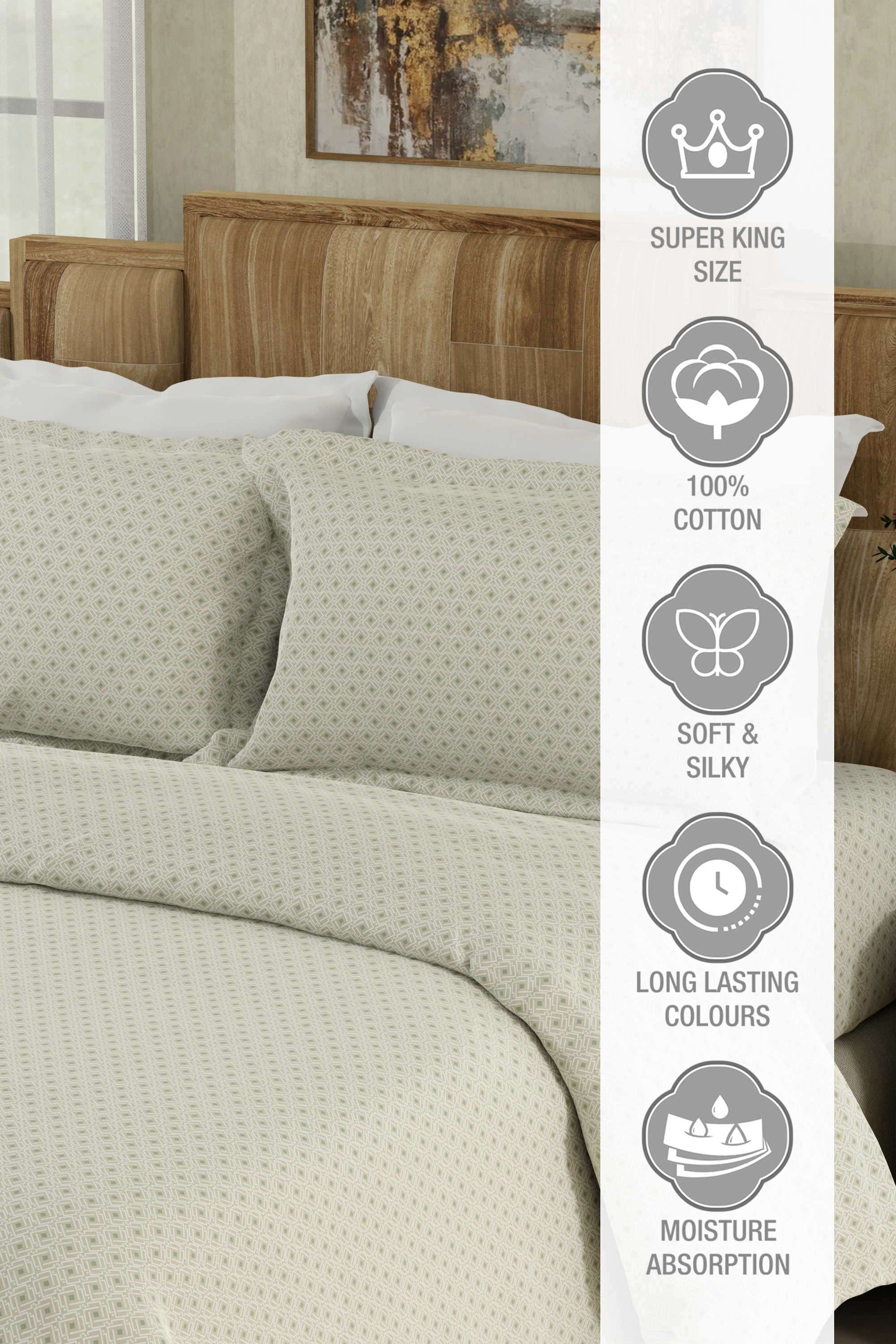 Gardenia-Augusta-100--Cotton-300-TC-Grey-&-White-Digitally-Printed-Super-King-Bedsheet-with-2-Pillow-Covers