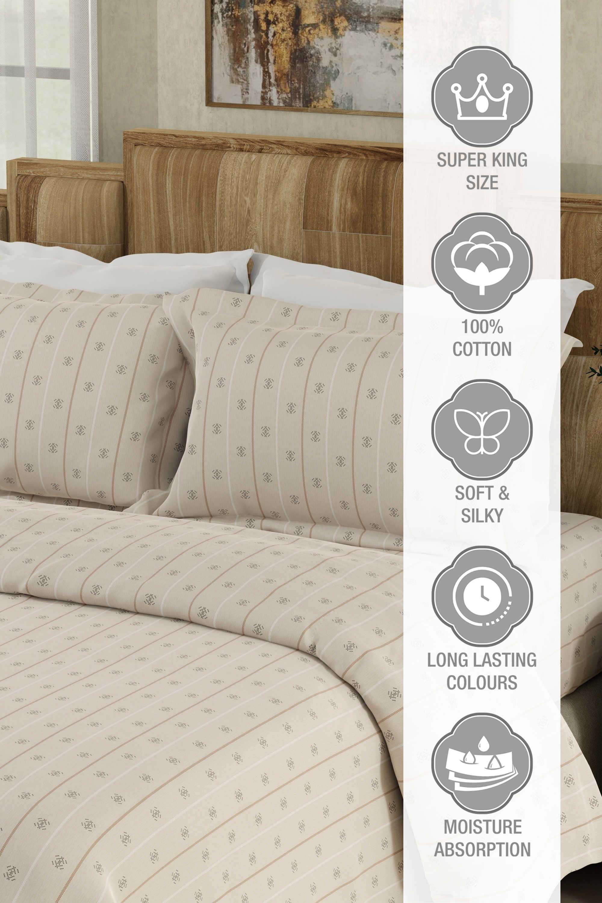 Gardenia-Augusta-100--Cotton-300-TC-Grey-Digitally-Printed-Super-King-Bedsheet-with-2-Pillow-Covers