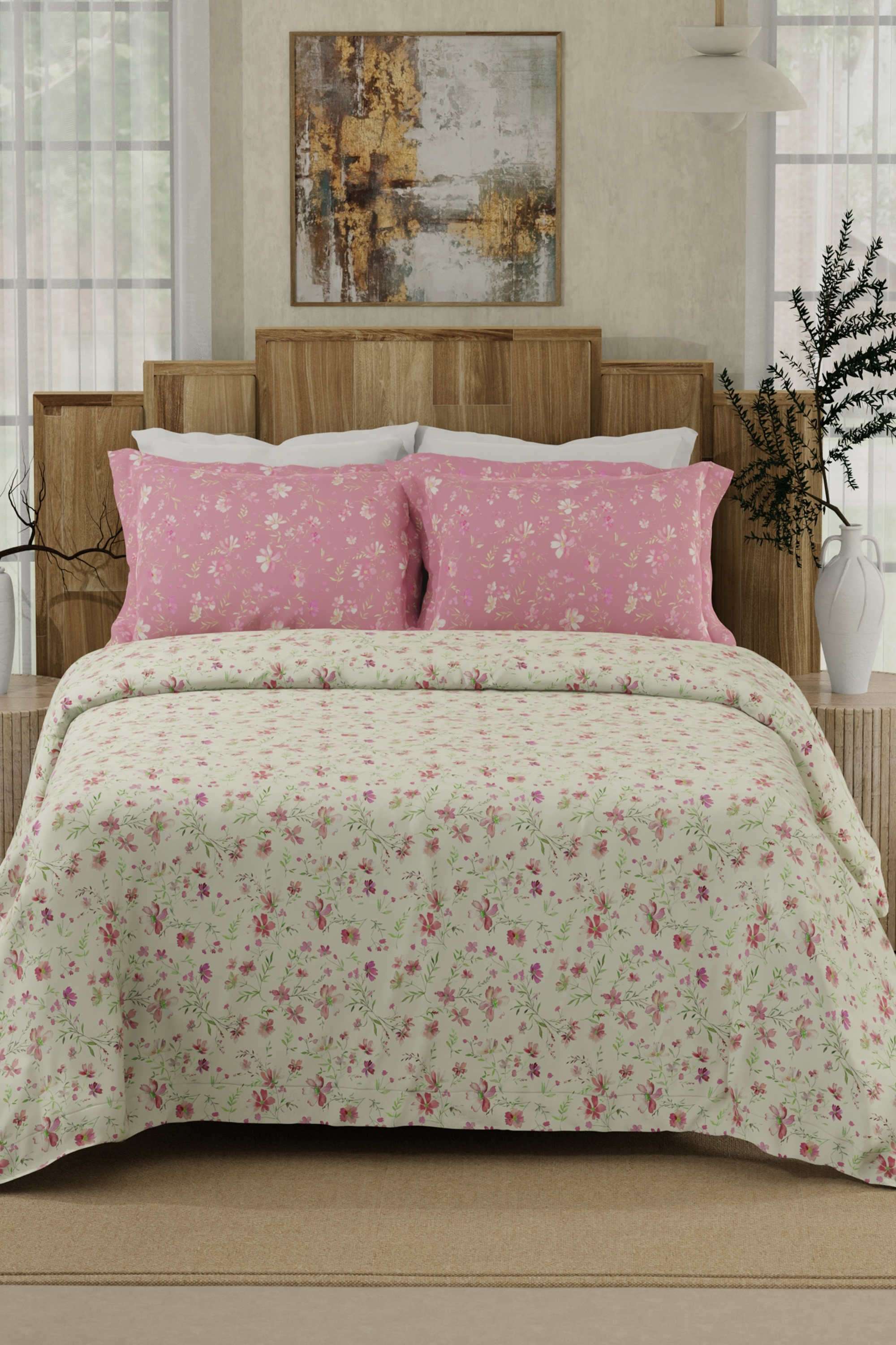 Gardenia-Augusta-100--Cotton-300-TC-Pink-&-White-Digital-Floral-Print-King-Bedsheet-with-2-Pillow-Covers