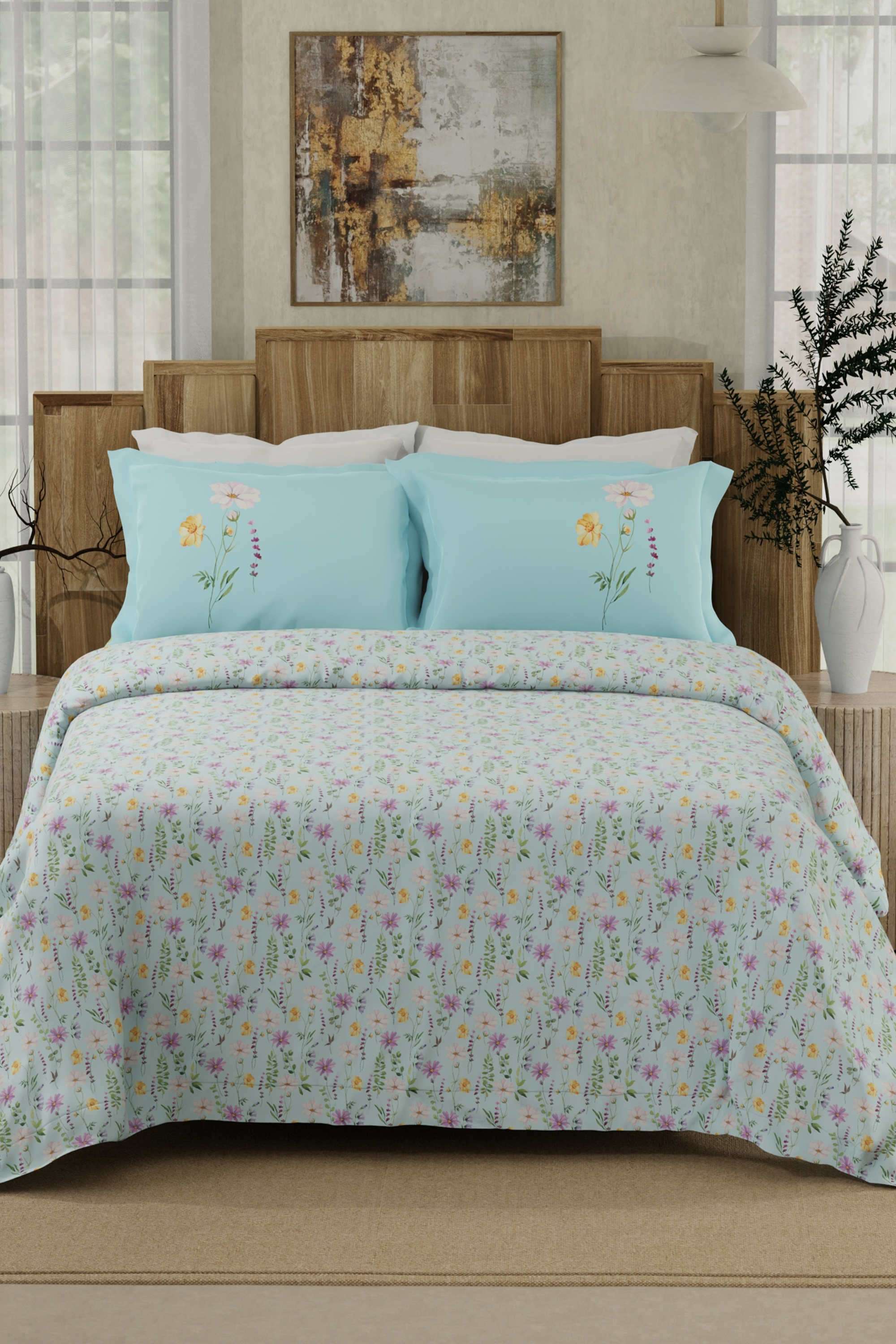 Gardenia-Augusta-100--Cotton-300-TC-Blue-Digital-Floral-Print-King-Bedsheet-with-2-Pillow-Covers