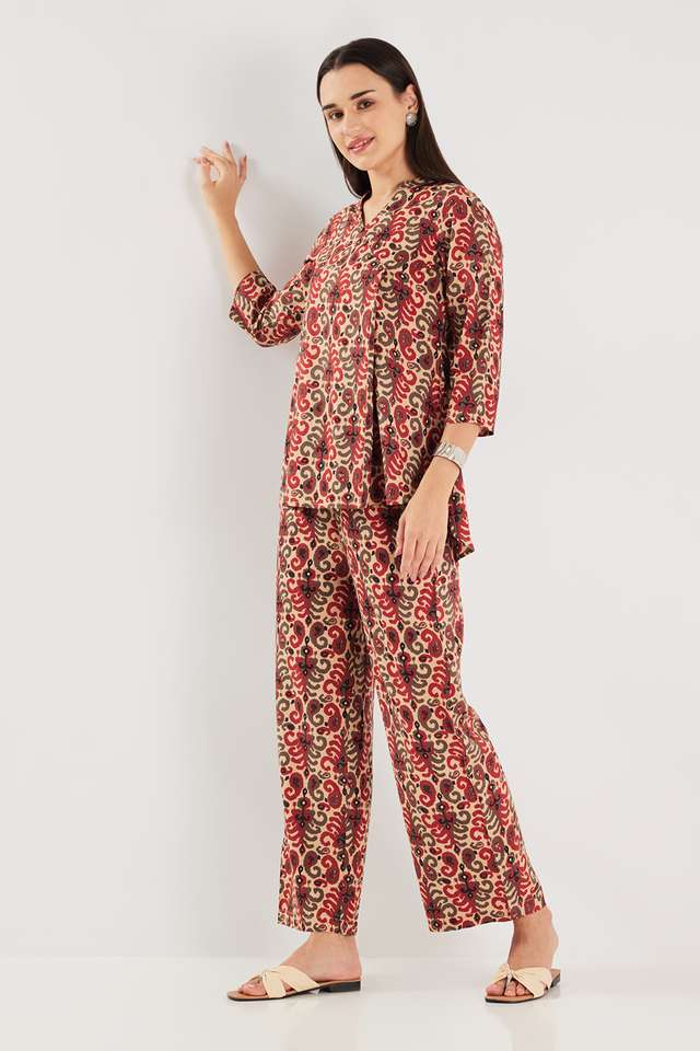 Printed-Blended-Fabric-Collared-Women-s-Co-Ord-Set