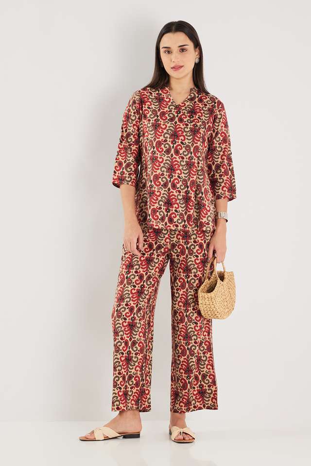 Printed-Blended-Fabric-Collared-Women-s-Co-Ord-Set