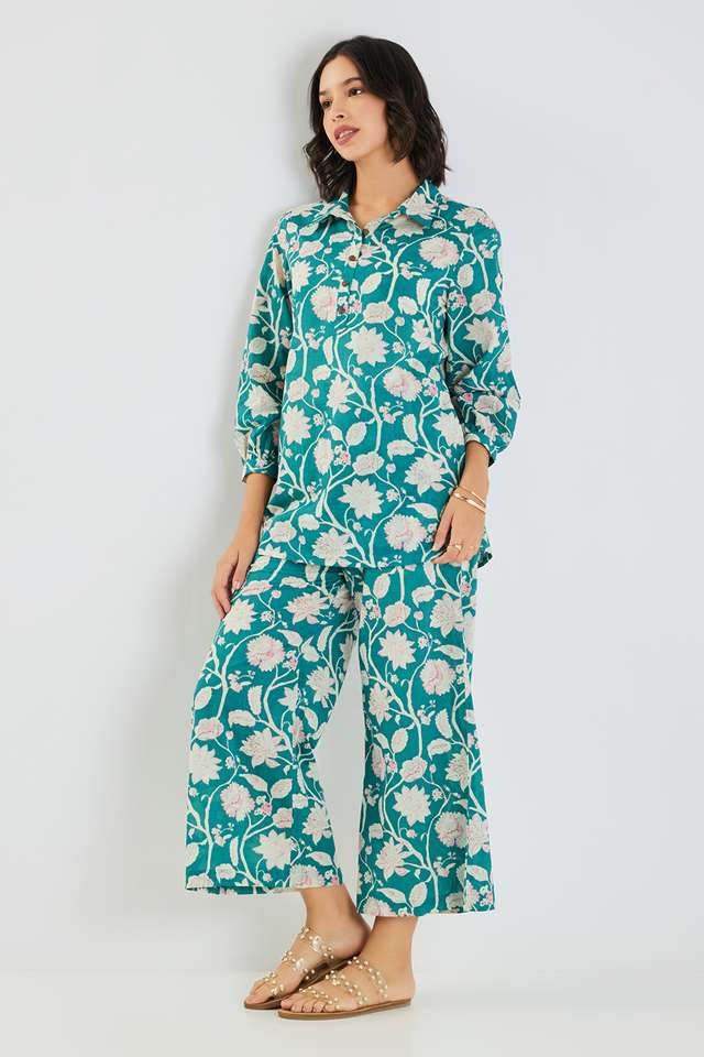 Printed-Blended-Fabric-Collared-Women-s-Co-Ord-Set