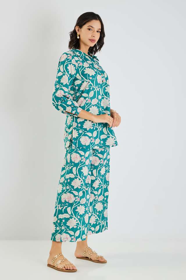 Printed-Blended-Fabric-Collared-Women-s-Co-Ord-Set