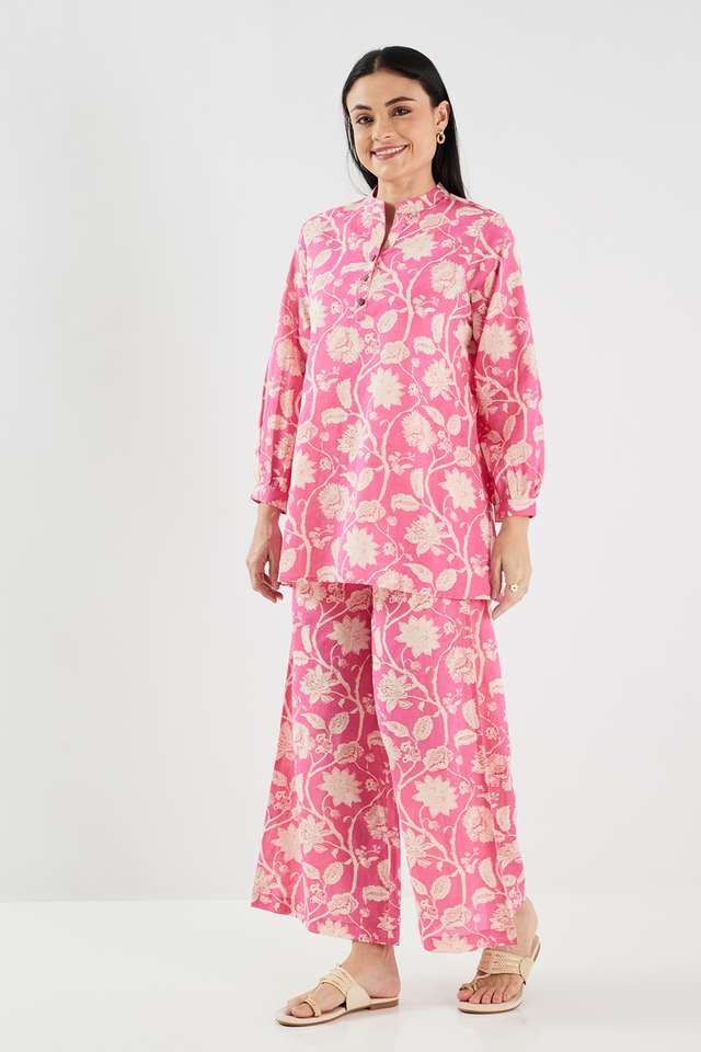 Printed-Blended-Fabric-Collared-Women-s-Co-Ord-Set