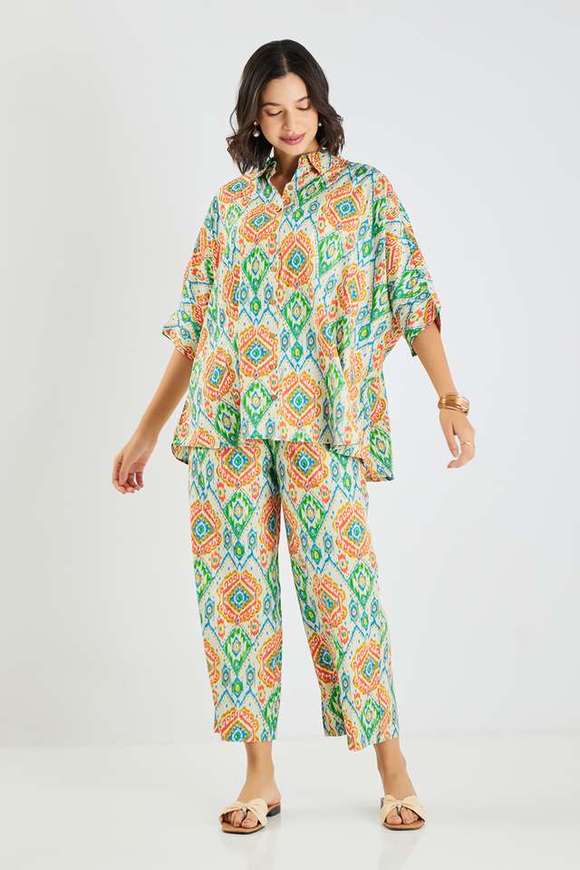 Printed-Blended-Fabric-Collared-Women-s-Co-Ord-Set