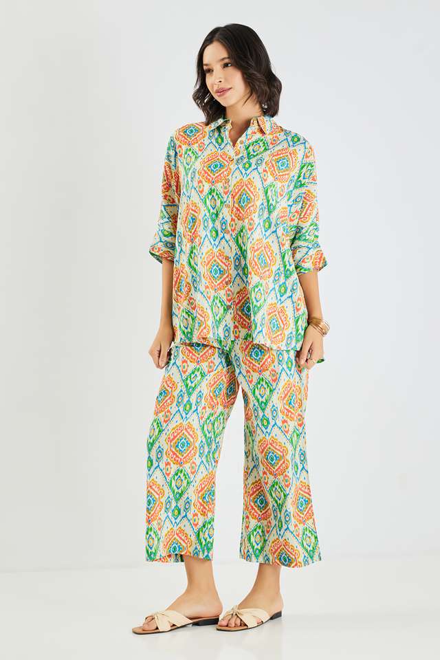 Printed-Blended-Fabric-Collared-Women-s-Co-Ord-Set