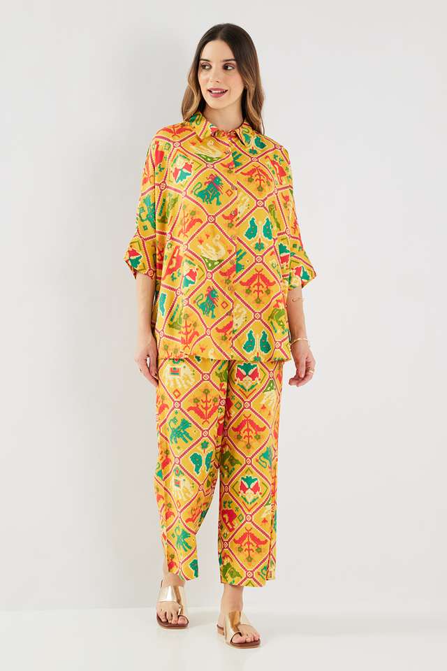 Printed-Blended-Fabric-Collared-Women-s-Co-Ord-Set