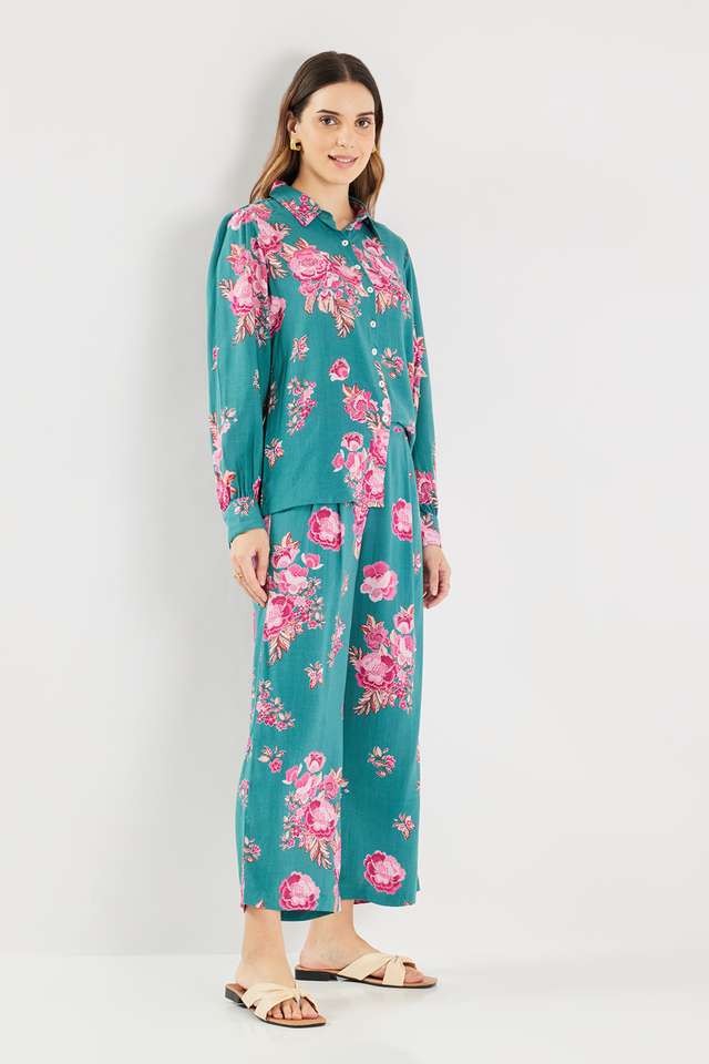 Printed-Blended-Fabric-Collared-Women-s-Co-Ord-Set