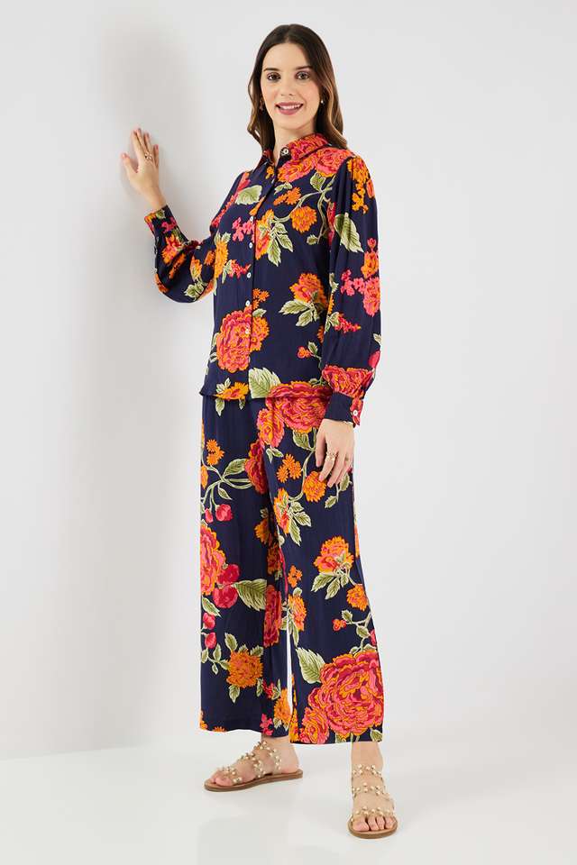 Printed-Blended-Fabric-Collared-Women-s-Co-Ord-Set