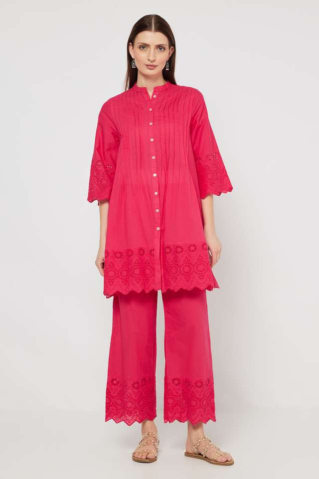 Schiffli-Blended-Fabric-Round-Neck-Women-s-Co-Ord-Set