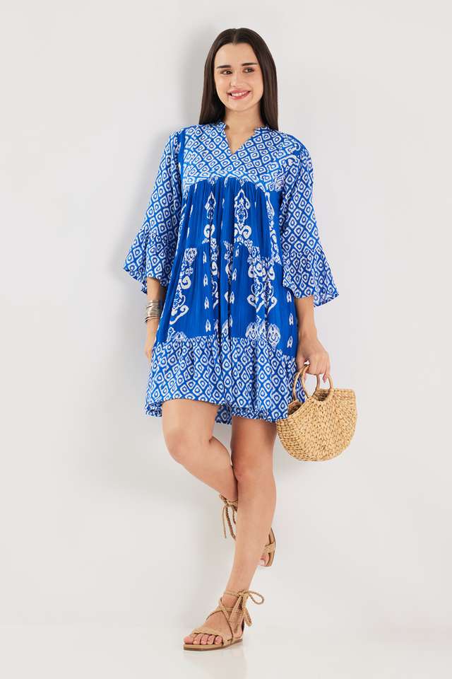 Printed-Blended-Fabric-Collared-Women-s-Mini-Dress