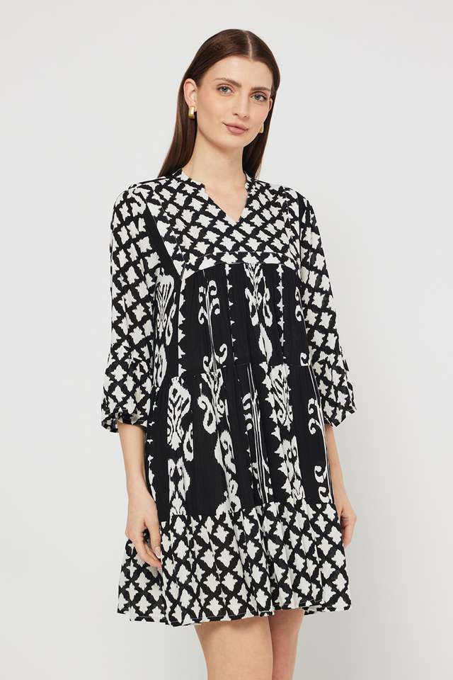 Printed-Blended-Fabric-Collared-Women-s-Mini-Dress