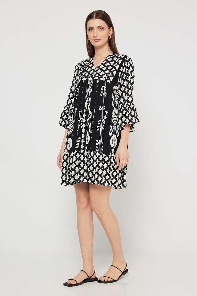 Printed-Blended-Fabric-Collared-Women-s-Mini-Dress