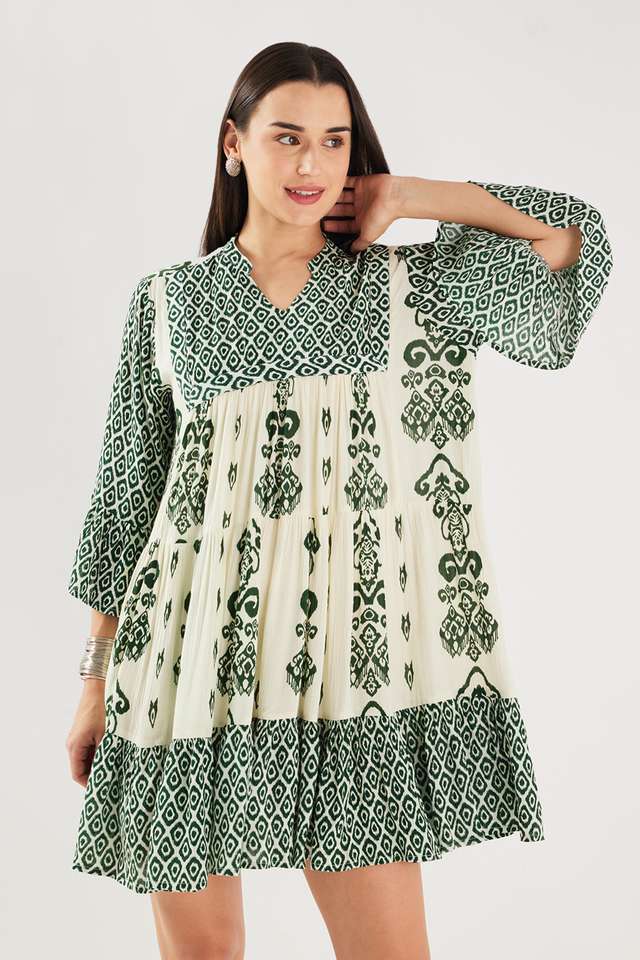 Printed-Blended-Fabric-Collared-Women-s-Mini-Dress