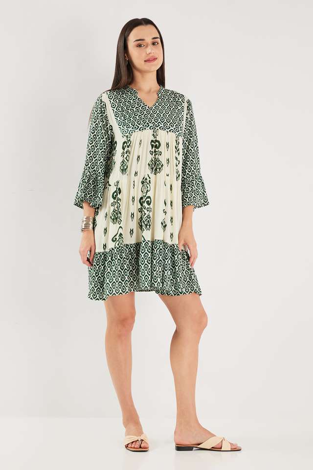 Printed-Blended-Fabric-Collared-Women-s-Mini-Dress