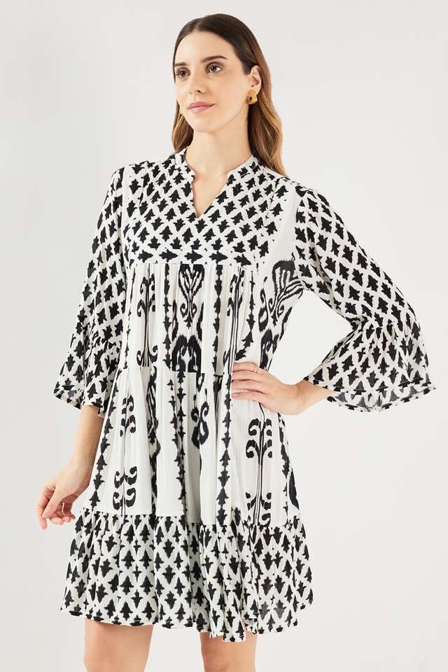 Printed-Blended-Fabric-Collared-Women-s-Mini-Dress