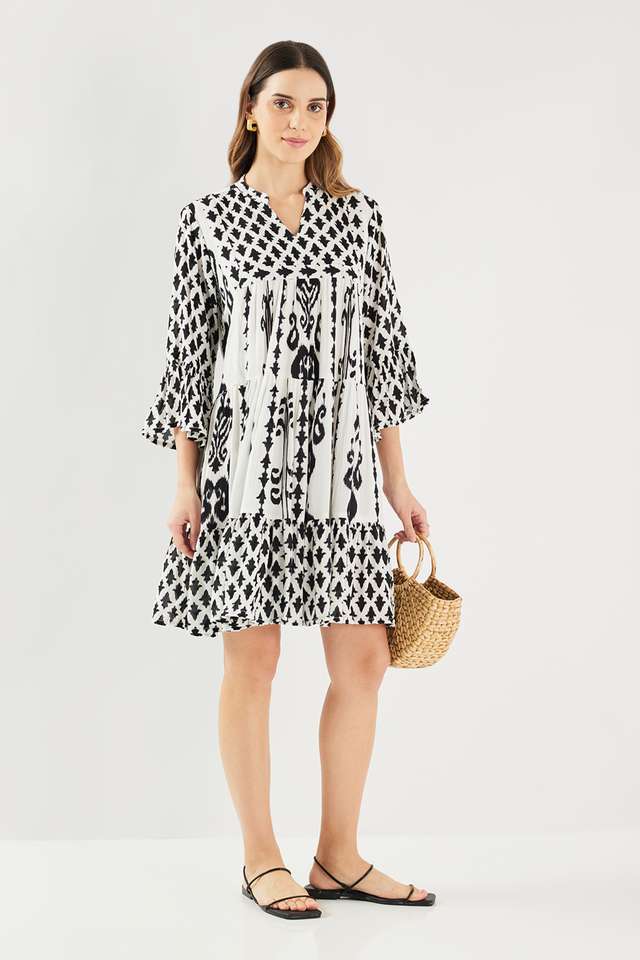 Printed-Blended-Fabric-Collared-Women-s-Mini-Dress