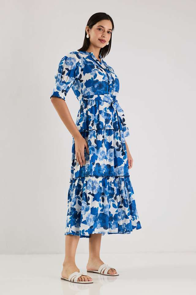 Printed-Blended-Fabric-Collared-Women-s-Knee-Length-Dress