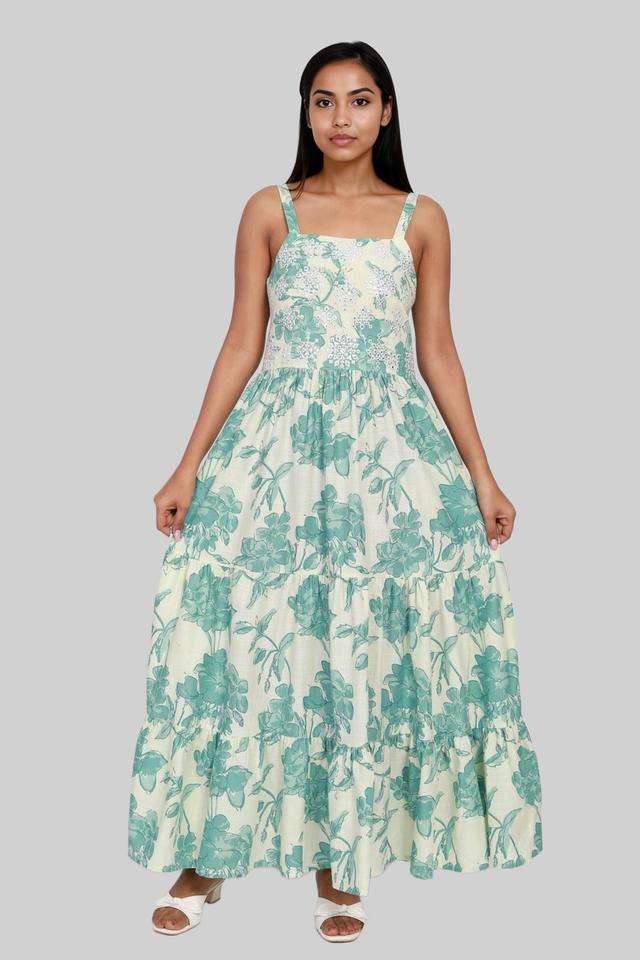 Printed-Square-Neck-Cotton-Women-s-Ankle-Length-Tiered-Dress