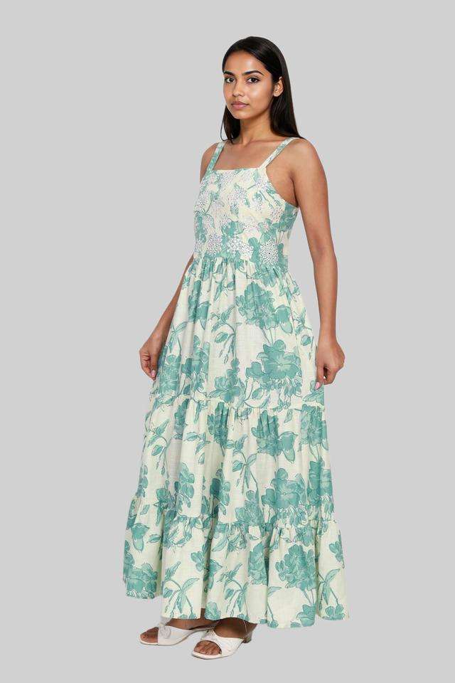 Printed-Square-Neck-Cotton-Women-s-Ankle-Length-Tiered-Dress