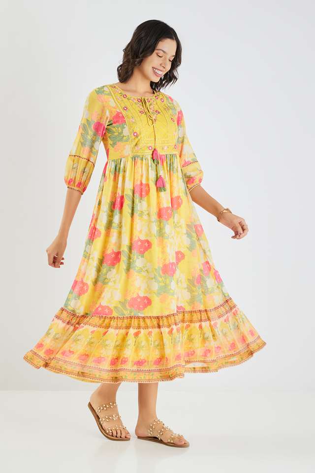 Printed-Blended-Fabric-Round-Neck-Women-s-Maxi-Dress