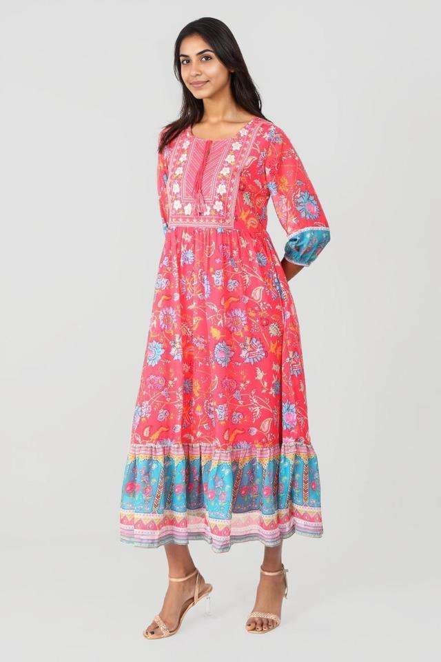 Printed-Blended-Fabric-Round-Neck-Women-s-Maxi-Dress