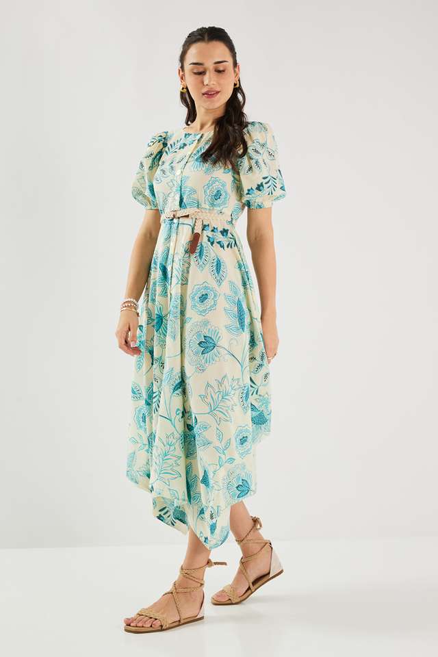 Printed-Blended-Fabric-Round-Neck-Women-s-Maxi-Dress