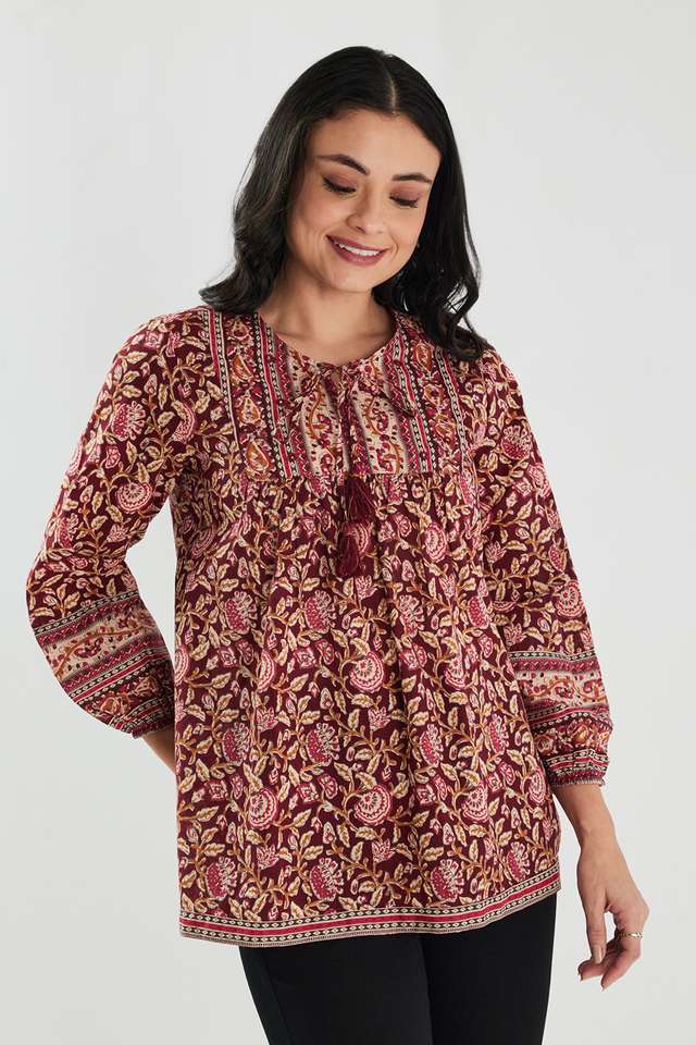Printed-Blended-Fabric-Round-Neck-Women-s-Tunic