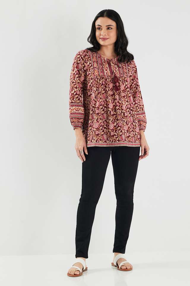 Printed-Blended-Fabric-Round-Neck-Women-s-Tunic