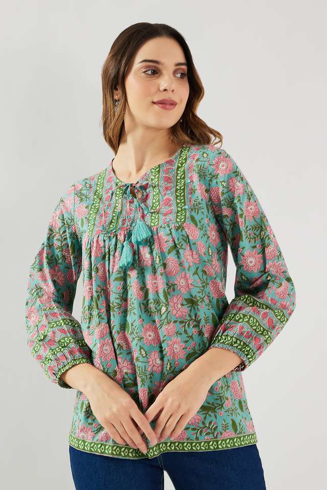 Printed-Blended-Fabric-Round-Neck-Women-s-Tunic