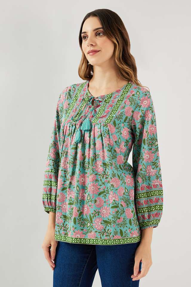 Printed-Blended-Fabric-Round-Neck-Women-s-Tunic