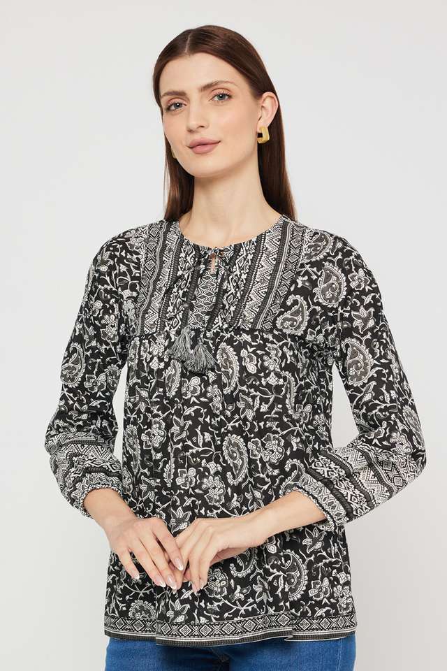 Printed-Blended-Fabric-Round-Neck-Women-s-Tunic
