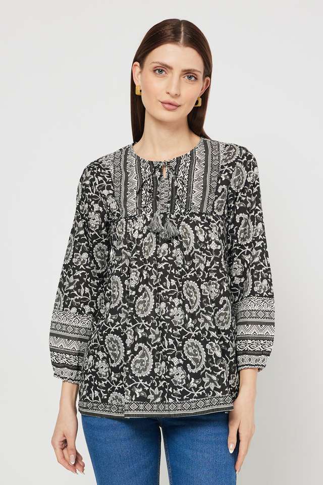 Printed-Blended-Fabric-Round-Neck-Women-s-Tunic