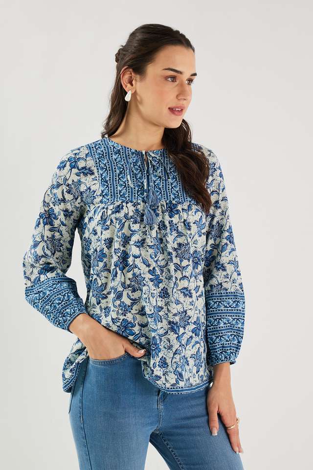 Printed-Blended-Fabric-Round-Neck-Women-s-Tunic