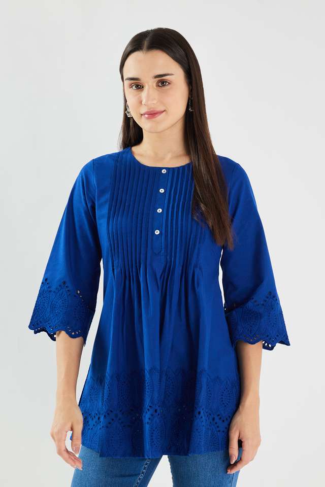 Schiffli-Blended-Fabric-Round-Neck-Women-s-Tunic