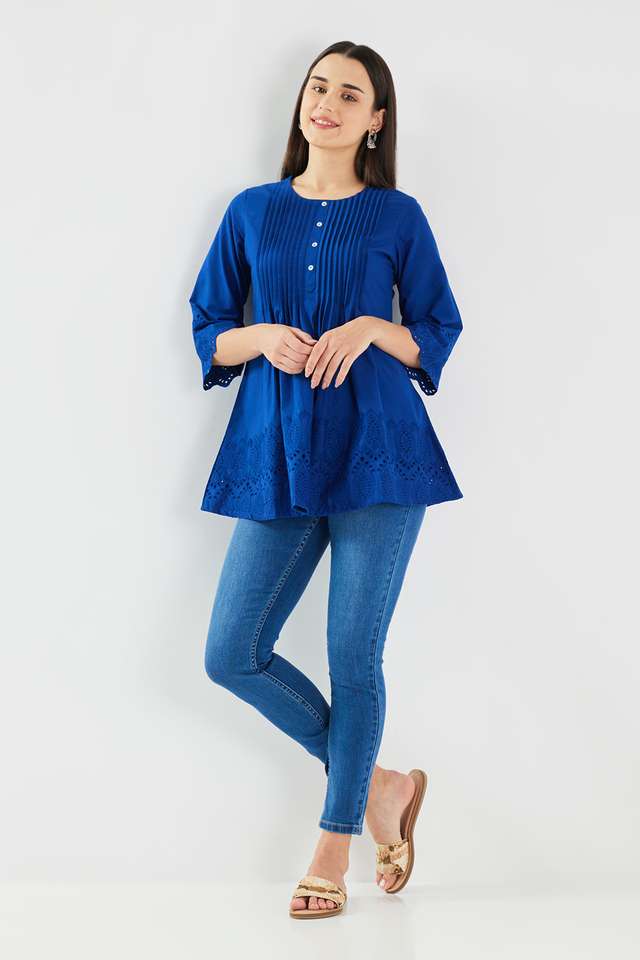 Schiffli-Blended-Fabric-Round-Neck-Women-s-Tunic