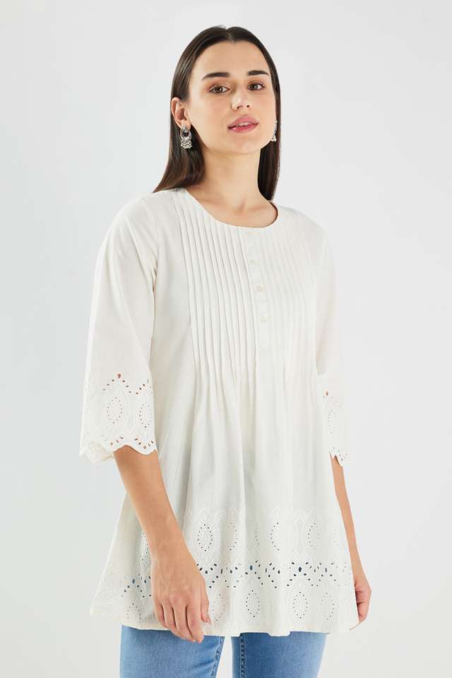 Schiffli-Blended-Fabric-Round-Neck-Women-s-Tunic
