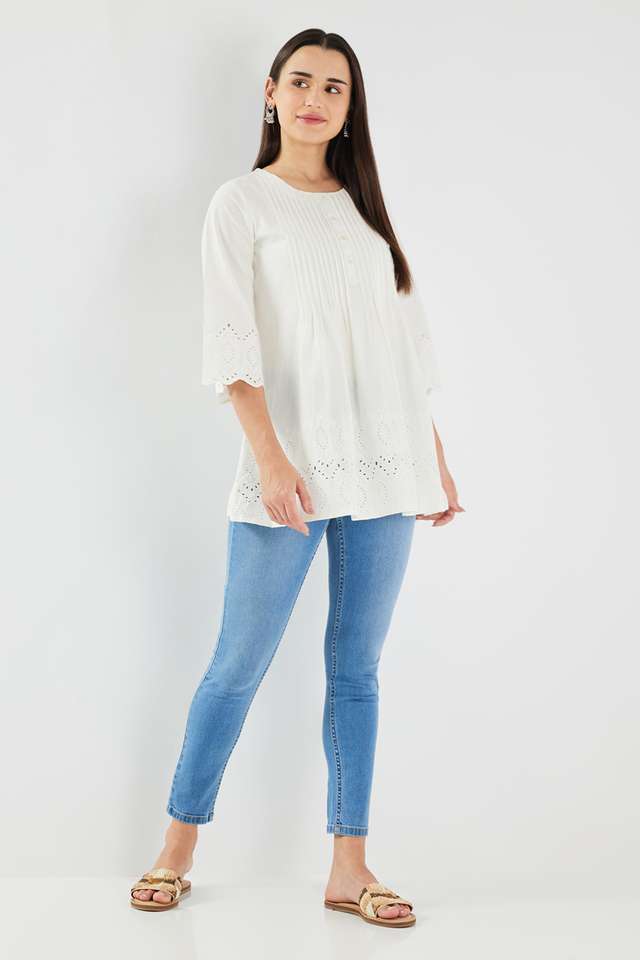 Schiffli-Blended-Fabric-Round-Neck-Women-s-Tunic