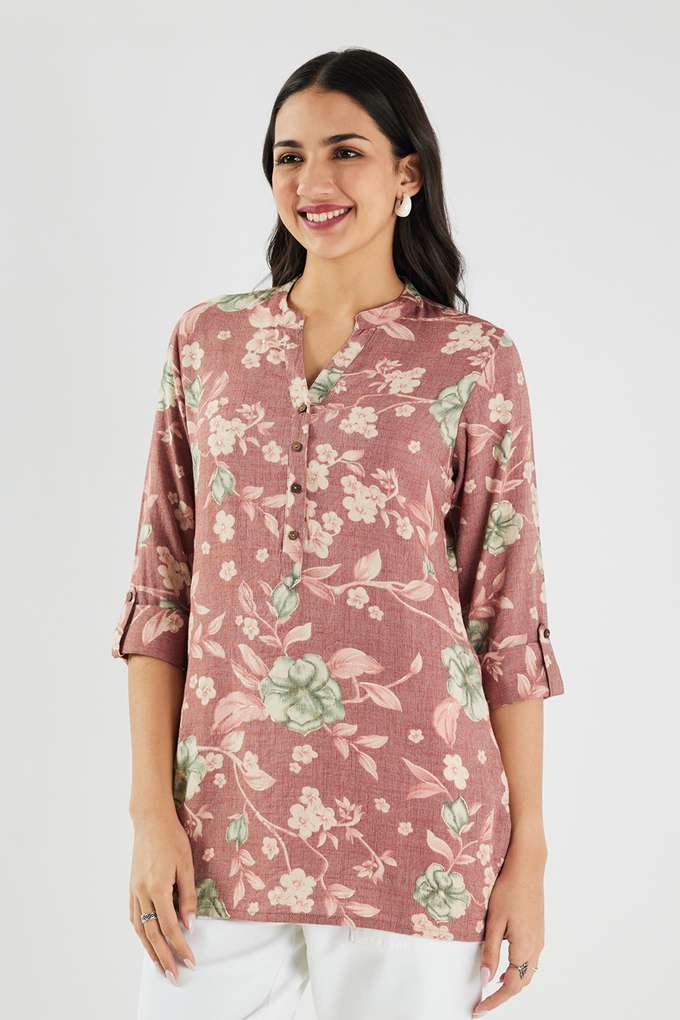 Printed-PV-Slub-Y-Neck-Women-s-Tunic