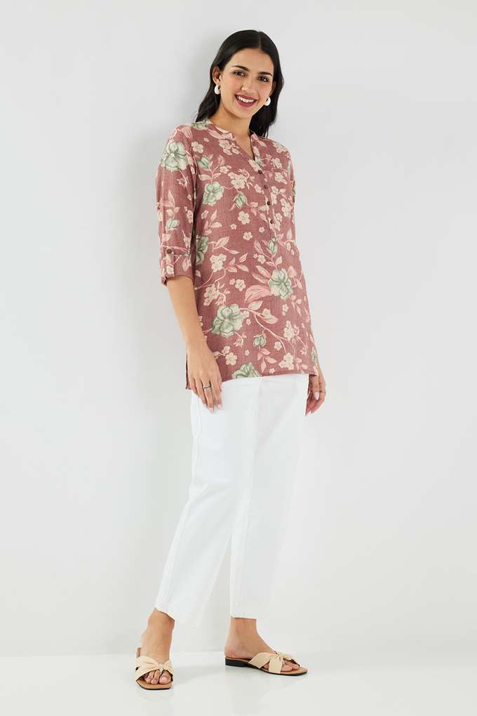Printed-PV-Slub-Y-Neck-Women-s-Tunic