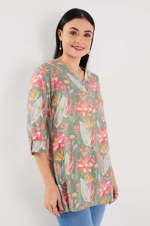 Printed-PV-Slub-V-Neck-Women-s-Tunic