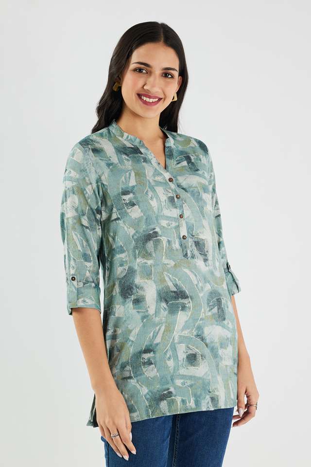Printed-PV-Slub-Y-Neck-Women-s-Tunic