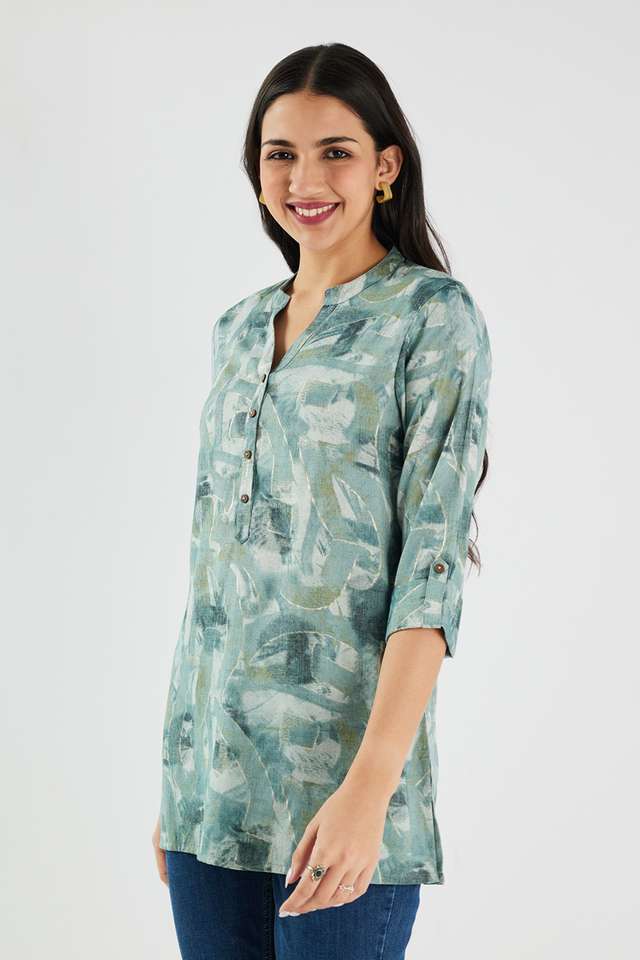 Printed-PV-Slub-Y-Neck-Women-s-Tunic