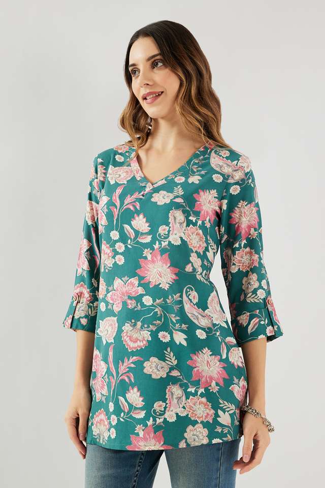 Printed-Rayon-V-Neck-Women-s-Tunic