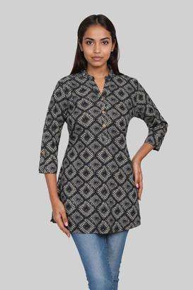 Geometric-Print-Rayon-Collared-Women-s-Tunic