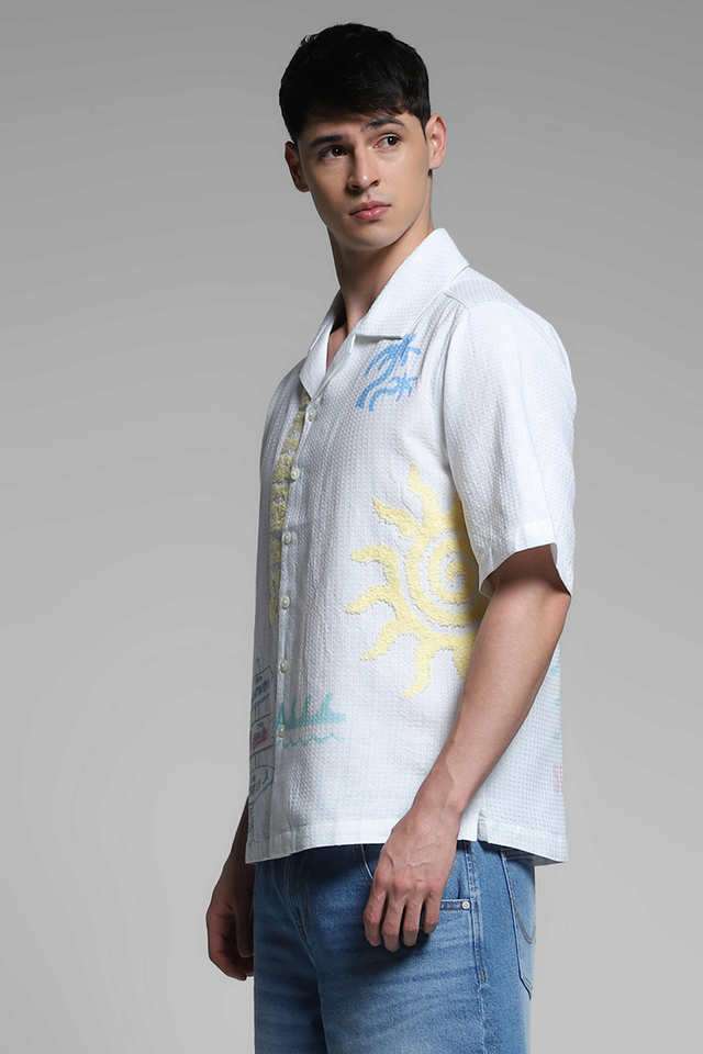 Buy JACK&JONES White Embroidered Cotton Regular Fit Men's Casual