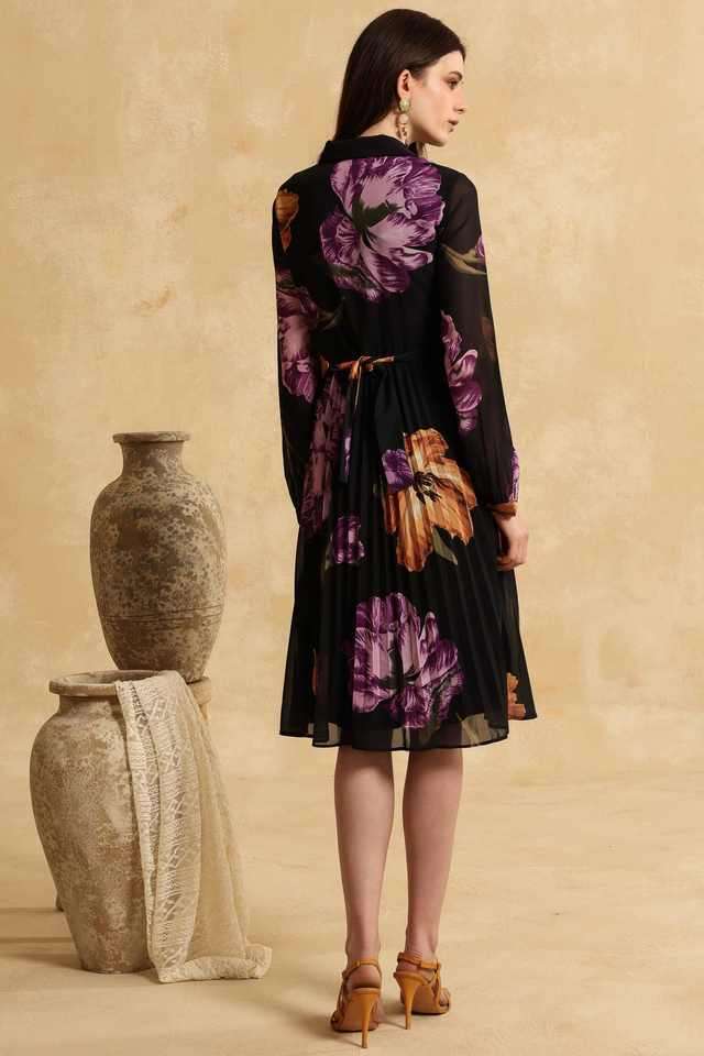 Printed-Polyester-Collared-Women-s-Midi-Dress